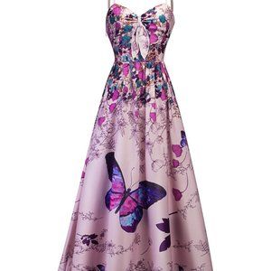 NWOT Vintage Style Floral Butterfly Midi Dress, Size 12